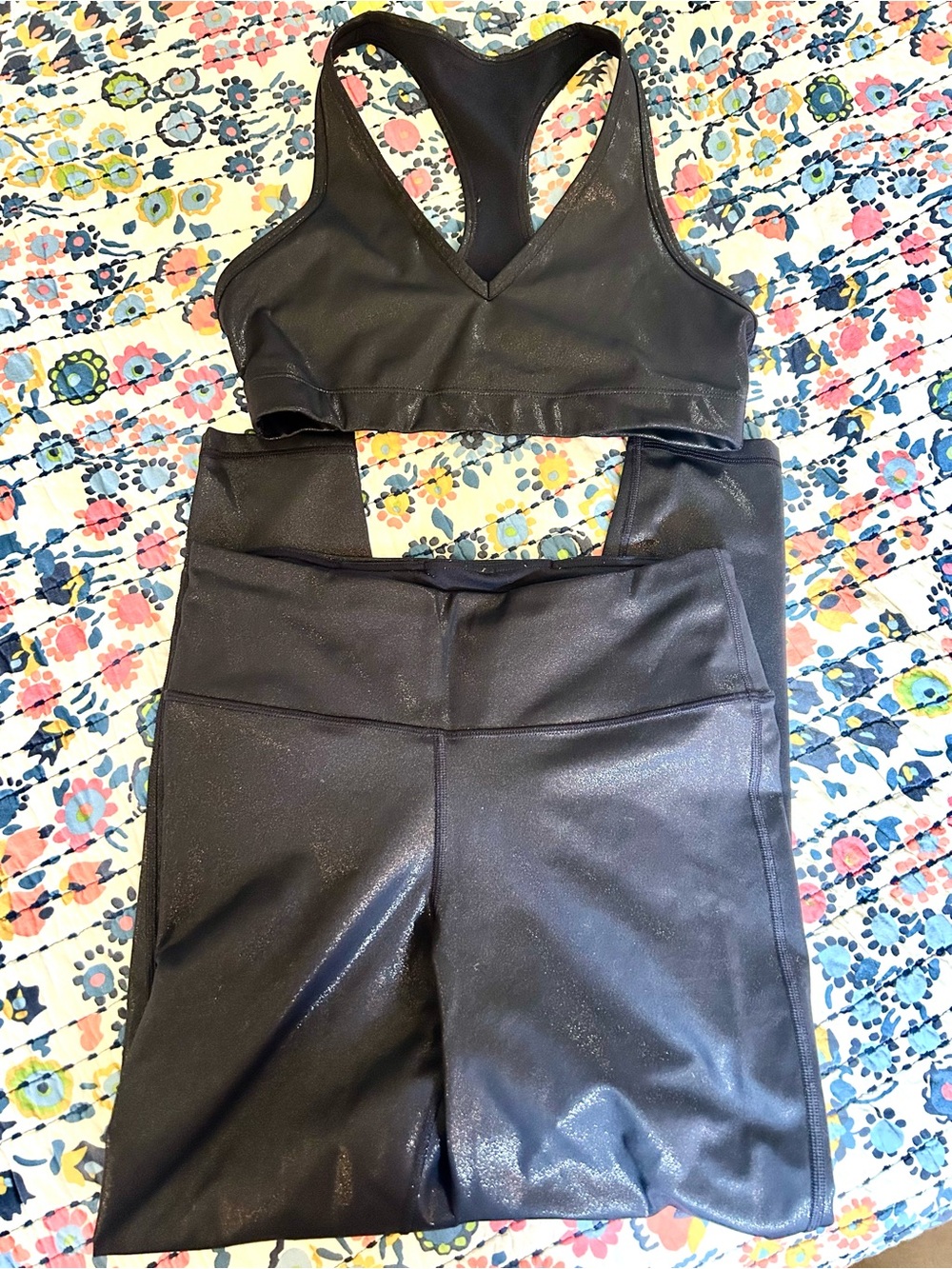 Gap Fit Navy Blue Shiny Leggings & Sports Bra Set Sz M